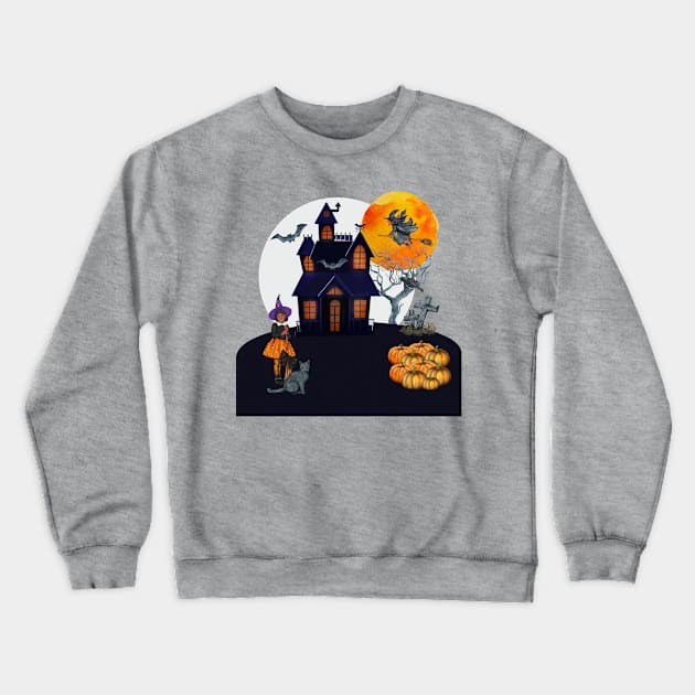 Halloween haunted house Crewneck Sweatshirt by AJ techDesigns